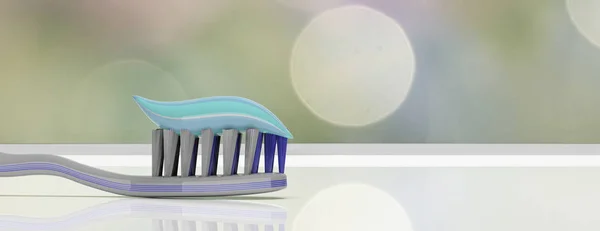 Zahnpflege Hygiene Zahnpasta Auf Einer Zahnbürste Abstrakter Hintergrund Banner Nahaufnahme — Stockfoto