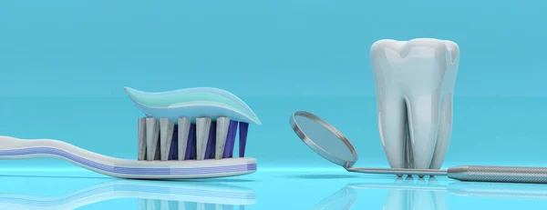 Стоматологическая Помощь Гигиена Зубная Паста Зубной Щетке Зубная Модель Зеркало — стоковое фото