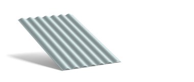 Asbest çatı. Asbest çimento çatı kaplama levha, oluklu paneli, izole beyaz arka plan, afiş, kopya alanı. 3D çizim