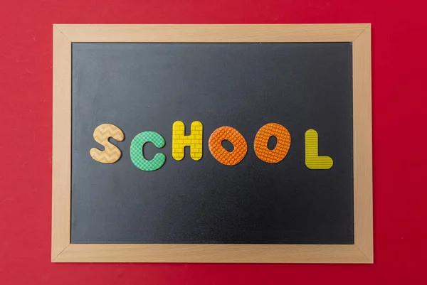 Concept Van School Zwarte Bord Met Houten Frame Woord Tekst — Stockfoto