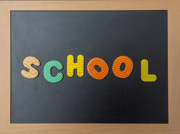 Concept Van School Zwarte Bord Met Houten Frame Woord Tekst — Stockfoto