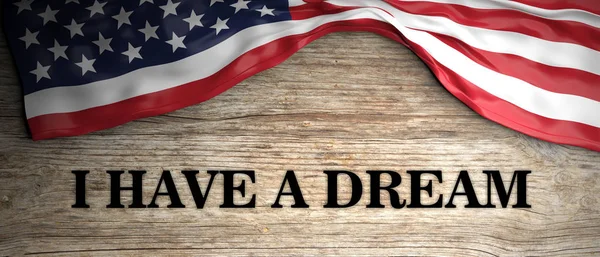 I have a dream. Martin Luther King jr quote. United states of America flag and text on wooden background. 3d illustration