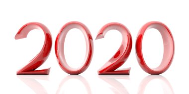 2020. yeni yıl, kırmızı basamak, beyaz arka plan üzerinde izole. 3D çizim
