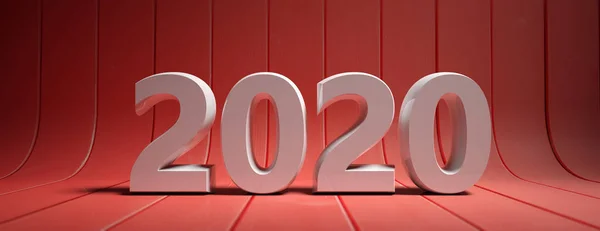 2020 New Year White Digits Isolated Red Wooden Curved Background — Stock Photo, Image