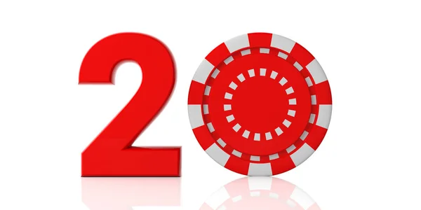 Neujahr 2020 Und Casino Rot Mit Pokerchip Isoliert Auf Weißem — Stockfoto