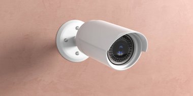 Güvenlik Kamera Cctv. gözetim kamerası boyalı duvar arka planda, closeup görünümü izole. 3D illustratio