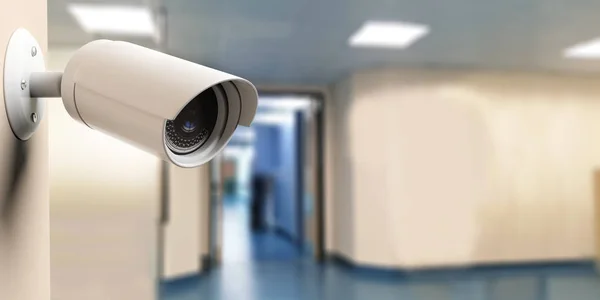 Больница Охрана Камеры Видеонаблюдения Фоне Размытой Больницы Illustratio — стоковое фото