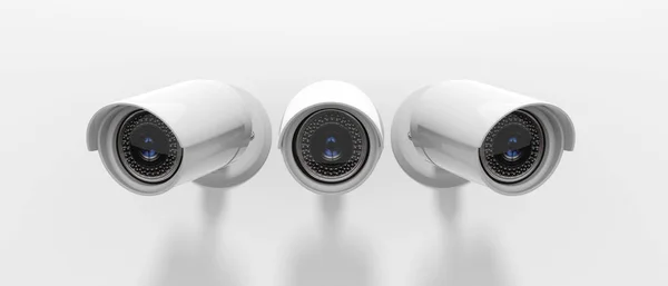Camera Cctv Beveiligingssysteem Drie Toezicht Webcams Geïsoleerd Een Witte Achtergrond — Stockfoto