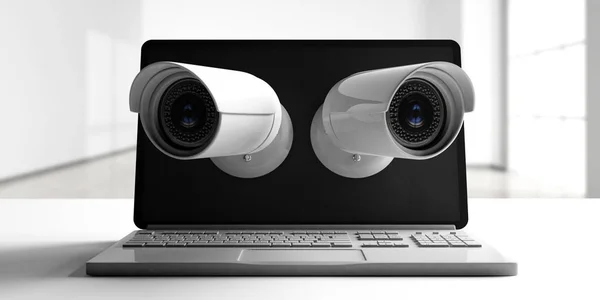 Güvenlik Kamera Cctv Gözetim Cams Bilgisayar Dizüstü Bilgisayar Ekranında Boş — Stok fotoğraf