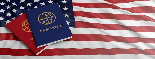 Viajar Estados Unidos Inmigración Turismo Dos Pasaportes Fondo Bandera Estados — Foto de Stock