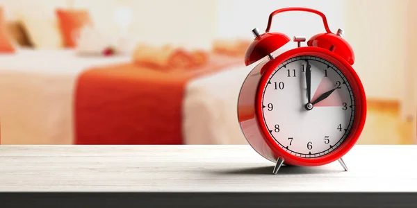 Final Del Horario Verano Europeo Reloj Despertador Rojo Escritorio Madera —  Fotos de Stock
