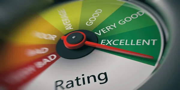 Rating Customer Feedback Concept Car Speedometer Excellent Rating Close Illustration — Stock Photo, Image