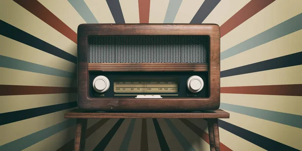 Vintage Retro Radio Radio Oude Ouderwets Houten Tafel Oude Ouderwetse — Stockfoto