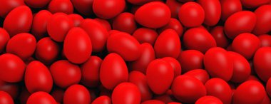 Paskalya hazırlık. Paskalya yumurta boyalı, doku arka plan, afiş kazık, kırmızı renk. 3D çizim