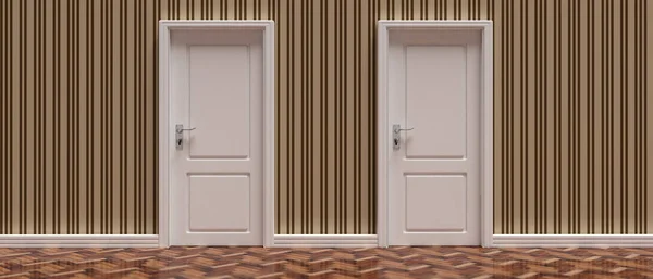 Retro Wnętrze Dwoje Drzwi Zamknięte Przed Tapeta Podłoże Drewniane Podłogi — Zdjęcie stockowe