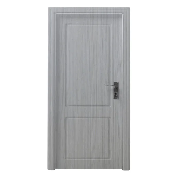 Hölzerne Geschlossene Verzierte Tür Isoliert Ausschnitt Auf Weißem Hintergrund Vorderansicht — Stockfoto