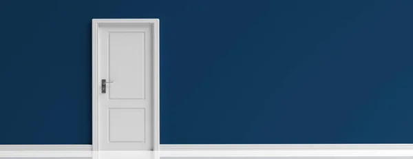 Pintu Tertutup Interior Putih Pada Latar Belakang Dinding Biru Angkatan — Stok Foto