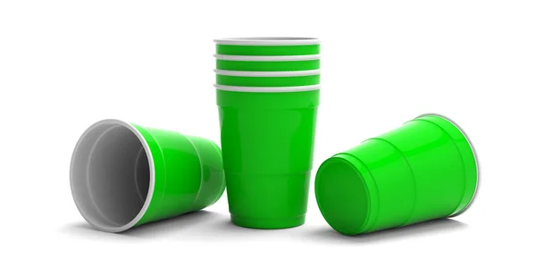 Пластикові Яскраво Зелені Кольорові Чашки Одноразові Ізольовані Білому Тлі Ілюстрація — стокове фото