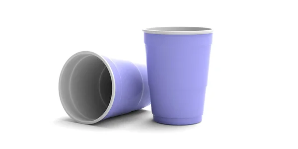 Tasses Plastique Couleur Bleu Clair Jetables Isolé Sur Fond Blanc — Photo