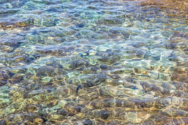 Clear crystal shallow blue sea water and seabed background — Stock Photo, Image