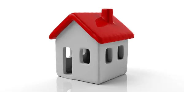 Modelu dom z czerwonym dachem na białym tle białym tle. ilustracja 3D — Zdjęcie stockowe