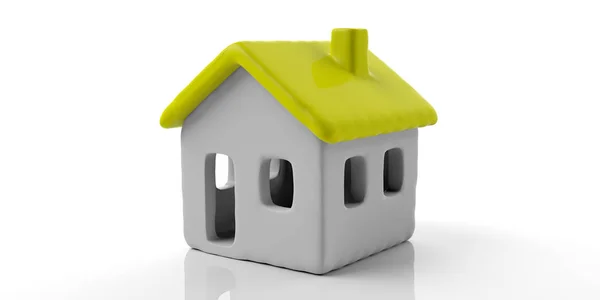 Model domu z żółtym dachu na białym tle białym tle. ilustracja 3D — Zdjęcie stockowe