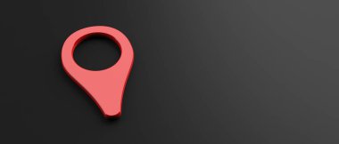 Siyah renk arka plan üzerinde konum Marker kırmızı renk, afiş. 3D çizim