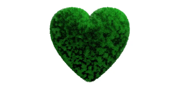 Green grassy hair heart isolated cut out against white background. 3d illustration — Stock Photo, Image