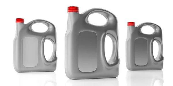 Motorölflaschen mit Griff isoliert vor weißem Hintergrund. 3D-Illustration — Stockfoto