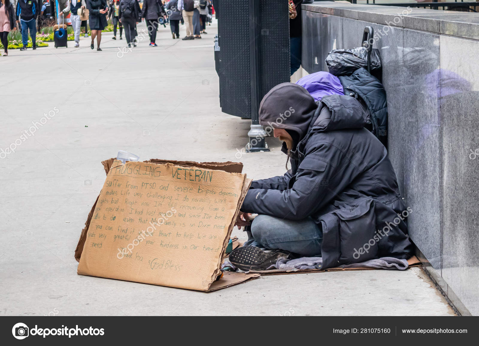 Homeless Man With A Cardboard Sign Begging Downtown Stock Editorial Photo C Gioiak2