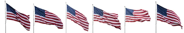 Egyesült Államok zászlók integetett elszigetelt fehér háttér, kollázs, banner. — Stock Fotó