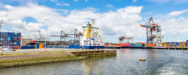 Guindastes no porto de Roterdão, Países Baixos. Negócios de logística, descarga de carga — Fotografia de Stock