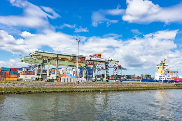 Hamnen i Rotterdam, Nederländerna. Logistikverksamhet, Last avlastning — Stockfoto