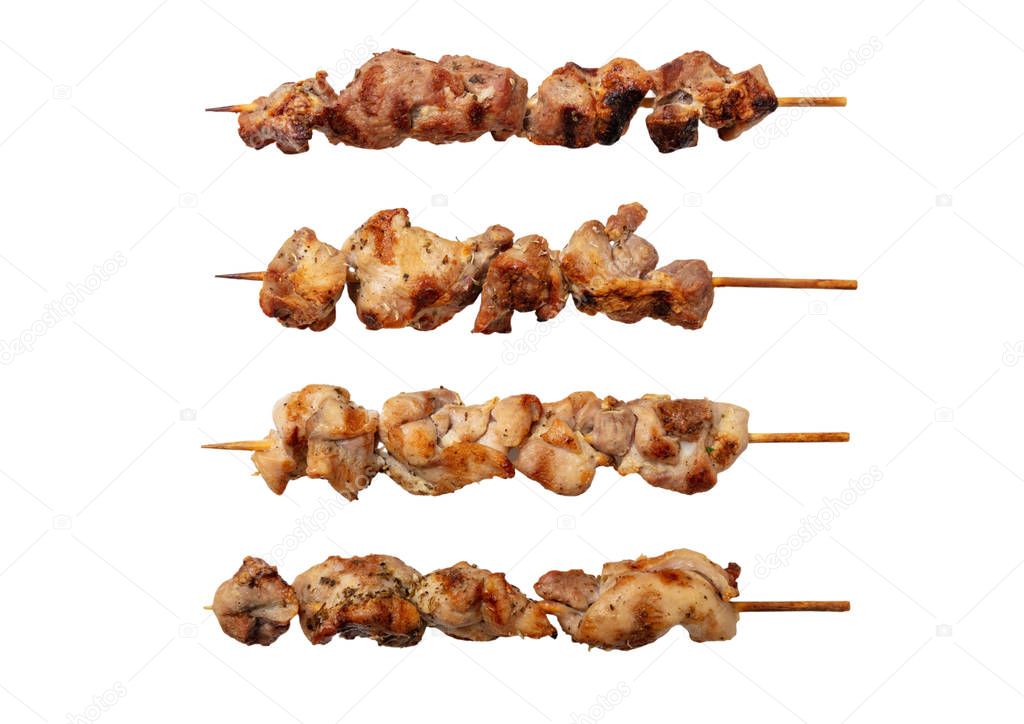 Souvlaki traditional greek meat food isolated on white background, top view