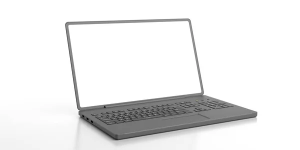 Laptop con schermo bianco isolato su sfondo bianco. Illustrazione 3d — Foto Stock