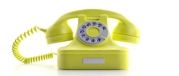Gelbes altes Telefon isoliert auf weißem Hintergrund. 3D-Illustration — Stockfoto