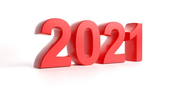 2021 Nieuwjaar, rode nummer geïsoleerd tegen witte achtergrond. 3D-illustratie — Stockfoto