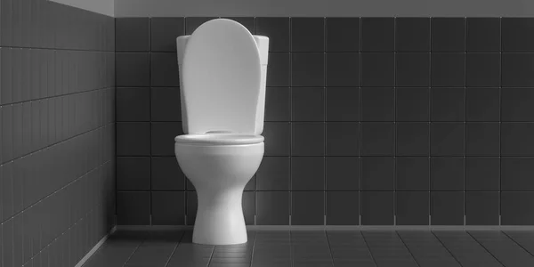 Toilet mangkuk pada latar belakang hitam, ruang copy. Ilustrasi 3d — Stok Foto