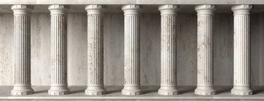 Classical building facade, stone marble columns. 3d illustration clipart