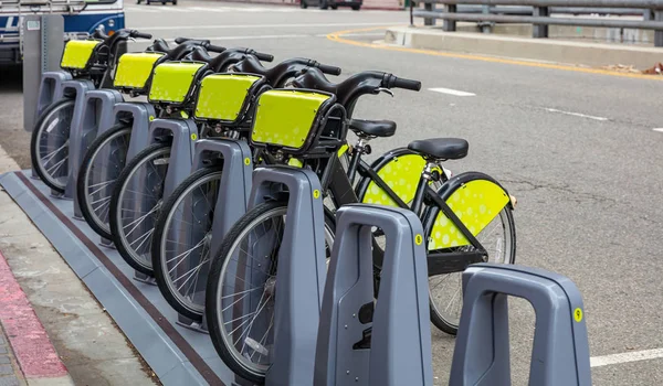 City bikes for rental parked on the street