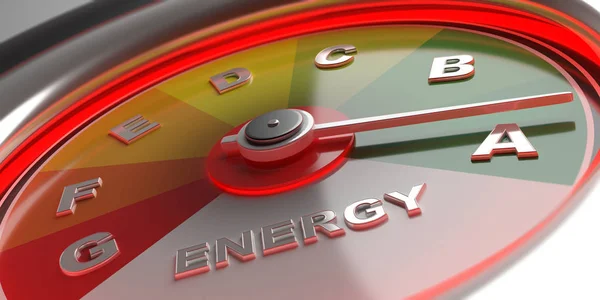 Energiezuinige auto meter, close-up. 3D-illustratie — Stockfoto