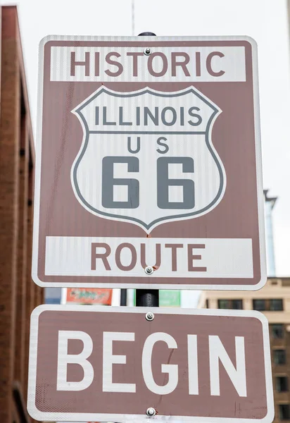 Route 66 Illinois Iniciar sinal de estrada, a viagem histórica nos EUA — Fotografia de Stock