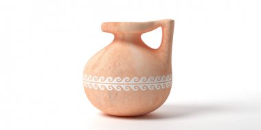 Beyaz arka plan karşı izole sapı ile Seramik antik yunan küçük konteyner. 3d illüstrasyon