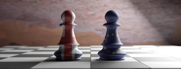 Brexit, Великобританію і ЄС, пішаки на шахівниці. 3D ілюстрація — стокове фото