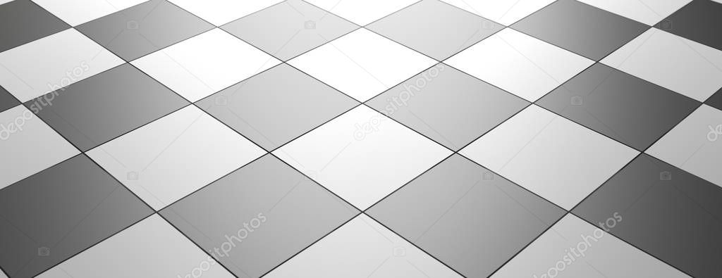 Checkered interior flooring pattern, banner, empty template. 3d illustration