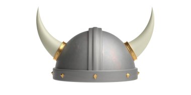 Boynuzları ile Viking kask beyaz arka plan karşı izole cutout. 3d illüstrasyon
