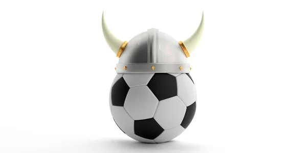 Casque Viking sur un ballon de football isolé sur fond blanc. Illustration 3d — Photo