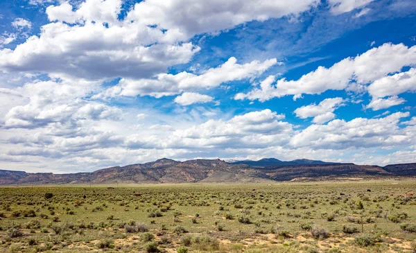 Paysage désertique, ciel bleu américain avec nuages, jour du printemps — Photo