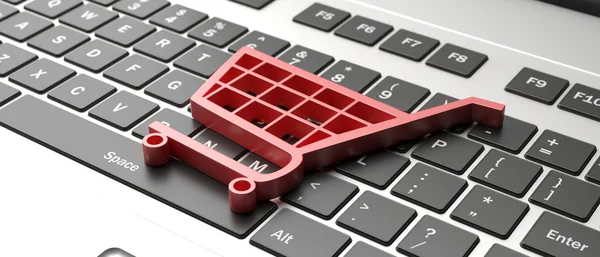 Símbolo de e-commerce em um teclado de computador, conceito de sexta-feira preta. ilustração 3d — Fotografia de Stock