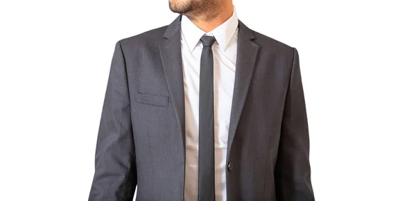 Fiatal üzletember szürke öltönyt izolált fehér háttér. — Stock Fotó